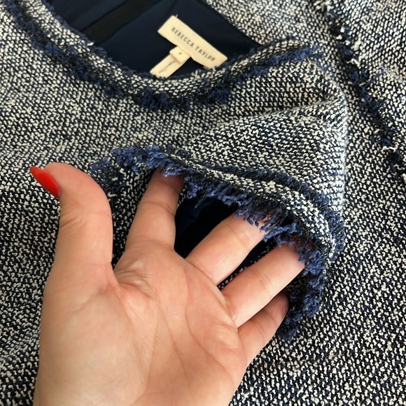 Rebecca Taylor Indigo Tweed Dress, navy blue and white boucle, size 4 - Picture 13 of 16